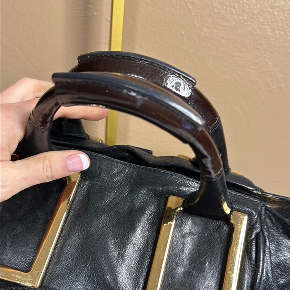 Chloe Black and Gold Satchel with Architectural Accents - Picture 6 of 9